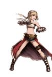  1girl alpha_transparency bandeau belt blonde_hair bob_cut boots brown_eyes djeeta_(granblue_fantasy) fighting_stance gauntlets granblue_fantasy grappler_(granblue_fantasy) headband minaba_hideo official_art open_mouth short_shorts shorts solo transparent_background wide_stance 