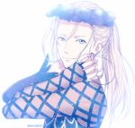  1boy blue_eyes blue_rose flower head_wreath male_focus mashima_shima ponytail rose silver_hair smile teenage twitter_username viktor_nikiforov younger yuri!!!_on_ice 