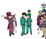 1girl 6+boys :d broken_heart character_request chouno_uryoku closed_eyes green_hair hand_on_hip hat husband_and_wife ikemi_kazuya iridatsu_yuuta_(saiki_kusuo_no_psi_nan) multiple_boys open_mouth saiki_kuniharu saiki_kurumi saiki_kusuke saiki_kusuo_no_psi_nan saiki_kuusuke school_uniform simple_background smile takahashi_(saiki_kusuo_no_psi_nan) teruhashi_makoto top_hat tyeinn-suineryuu v white_background