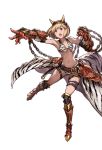  1girl alpha_transparency animal_print armor armored_boots bikini blonde_hair boots clenched_hand djeeta_(granblue_fantasy) fake_horns front-tie_bikini front-tie_top gauntlets granblue_fantasy hairband horns minaba_hideo official_art ogre_(granblue_fantasy) open_mouth outstretched_arm red_boots short_hair solo swimsuit thigh_strap transparent_background zebra_print 