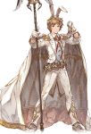  1boy alpha_transparency animal_ears belt brown_eyes brown_hair cape fake_animal_ears formal full_body gloves gran_(granblue_fantasy) granblue_fantasy male_focus minaba_hideo official_art pocket_watch rabbit_ears sage_(granblue_fantasy) short_hair solo staff suit transparent_background watch white_cape white_gloves white_suit 