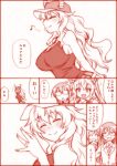  3girls bare_shoulders baseball_cap blush breasts chiba_toshirou cleavage comic dragon_girl dragon_horns formal glasses hat horns jewelry kobayashi-san_chi_no_maidragon kobayashi_(maidragon) large_breasts long_hair monochrome multiple_girls musical_note necktie older quetzalcoatl_(maidragon) red ring smile spoken_musical_note suit tank_top tooru_(maidragon) translation_request wedding_ring 
