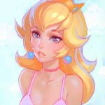  1girl blonde_hair blue_eyes choker collarbone crown earrings face ilya_kuvshinov jewelry lips long_hair super_mario_bros. parted_lips princess_peach solo super_mario_bros. upper_body 