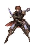  1boy alpha_transparency armor armored_boots boots brown_eyes brown_hair enhancer_(granblue_fantasy) full_body gauntlets gran_(granblue_fantasy) granblue_fantasy male_focus minaba_hideo official_art pauldrons solo sword transparent_background weapon 
