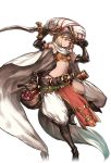  1girl alpha_transparency arabian_clothes belt black_gloves blonde_hair bob_cut boots brown_eyes dagger djeeta_(granblue_fantasy) elbow_gloves gloves granblue_fantasy gun loincloth minaba_hideo official_art raider_(granblue_fantasy) scarf short_hair solo transparent_background turban weapon 