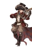  1boy alpha_transparency bard_(granblue_fantasy) belt boots brown_hair coat gran_(granblue_fantasy) granblue_fantasy harp hat instrument jewelry male_focus minaba_hideo music necklace official_art open_mouth playing_instrument short_hair solo transparent_background 