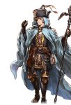  1boy alpha_transparency belt black_gloves boots brown_eyes brown_hair cleric_(granblue_fantasy) fingerless_gloves full_body gloves gran_(granblue_fantasy) granblue_fantasy male_focus minaba_hideo official_art pouch short_hair solo staff transparent_background 