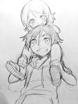  1boy 1girl ankle_grab brother_and_sister carrying child clenched_teeth graphite_(medium) greyscale grin hair_ornament hairclip hands_on_another&#039;s_head hood hoodie kousaka_kirino kousaka_kyousuke leaning_on_person monochrome open_mouth ore_no_imouto_ga_konna_ni_kawaii_wake_ga_nai piggyback sandals short_hair shoulder_carry siblings sketch smile sudachi_(calendar) teeth traditional_media younger 