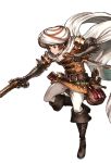  1boy alpha_transparency arabian_clothes black_gloves boots brown_eyes brown_hair dagger earrings gloves gran_(granblue_fantasy) granblue_fantasy gun jewelry male_focus minaba_hideo official_art raider_(granblue_fantasy) scarf short_hair solo transparent_background turban weapon 