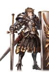  1boy alpha_transparency armor brown_eyes brown_hair fortress_(granblue_fantasy) full_body gran_(granblue_fantasy) granblue_fantasy male_focus minaba_hideo official_art pauldrons scabbard sheath shield short_hair solo sword transparent_background weapon 