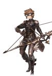  1boy alpha_transparency arrow belt black_gloves bow_(weapon) brown_eyes brown_hair full_body gloves goggles gran_(granblue_fantasy) granblue_fantasy hand_on_hip male_focus marksman_(granblue_fantasy) minaba_hideo official_art quiver short_hair smile solo transparent_background weapon 