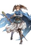  1boy alpha_transparency blue_gloves boots breastplate brown_eyes brown_hair cape fingerless_gloves full_body gloves gran_(granblue_fantasy) granblue_fantasy head_wings male_focus minaba_hideo official_art serious short_hair staff standing transparent_background wiseman_(granblue_fantasy) 