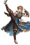  1boy alpha_transparency brown_eyes brown_hair changpao chinese_clothes fingerless_gloves full_body gloves gran_(granblue_fantasy) granblue_fantasy high_kick kicking kung_fu_(granblue_fantasy) male_focus minaba_hideo official_art pants short_hair solo transparent_background 