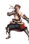  1boy alpha_transparency armor armored_boots belt boots brown_eyes brown_hair gauntlets gran_(granblue_fantasy) granblue_fantasy grappler_(granblue_fantasy) headband male_focus minaba_hideo official_art shirtless short_hair solo transparent_background wide_stance 
