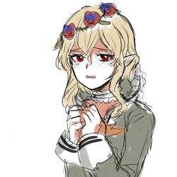  1girl blonde_hair cranberry_(mahoiku) flower kuya_(hey36253625) magical_girl mahou_shoujo_ikusei_keikaku rose short_hair sketch solo tears upper_body 