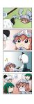  &gt;_&lt; 3girls 4koma =_= absurdres animal_ears blush_stickers closed_eyes comic covering_mouth crying crying_with_eyes_open fan food frown gradient gradient_background green_hair hands_in_sleeves hands_together hat highres japanese_clothes kasodani_kyouko kimono konpaku_youmu konpaku_youmu_(ghost) mob_cap mochi multiple_girls paper_fan pink_hair plate rakugaki-biyori saigyouji_yuyuko short_hair sigh silent_comic sleeves_past_wrists solid_circle_eyes solid_oval_eyes spoken_person sweatdrop sword tantrum tears touhou trembling triangular_headpiece wagashi weapon white_hair 