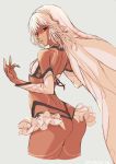  1girl altera_(fate) ass cowboy_shot dimples_of_venus fate/extella fate/extra fate/grand_order fate_(series) flat_chest highres kuronuko_neero long_hair looking_back red_eyes thong veil white_hair 