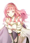  1girl atoatto bare_shoulders celica_(fire_emblem) dress fire_emblem fire_emblem_echoes:_mou_hitori_no_eiyuuou fire_emblem_gaiden long_hair looking_at_viewer pink_hair simple_background smile white_background 