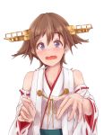  1girl bare_shoulders blue_eyes blush detached_sleeves hair_between_eyes headgear hiei_(kantai_collection) highres jewelry kantai_collection nontraditional_miko ring short_hair sketch solo upper_body wavy_mouth wedding_ring white_background wide_sleeves 