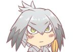  &gt;:| 1girl :| bangs blush_stickers closed_mouth collar collared_shirt expressionless eyebrows eyebrows_visible_through_hair eyelashes feathered_wings feathers flat_color green_eyes grey_hair grey_shirt gyate_gyate hair_between_eyes head_wings ikiyouz kemono_friends long_hair looking_at_viewer low_ponytail meme multicolored_hair necktie orange_hair pocket sanpaku shirt shoebill_(kemono_friends) short_sleeves side_ponytail solo transparent_background tsurime two-tone_hair upper_body white_necktie wings 