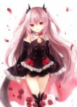  .com_(cu_105) 1girl absurdres bare_shoulders black_dress black_legwear boots bow detached_sleeves dress flower highres knee_boots krul_tepes long_hair looking_at_viewer owari_no_seraph petals pink_hair pointy_ears red_eyes ribbon rose smile solo two_side_up vampire very_long_hair 
