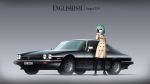  1girl absurdres arnold-s black_gloves black_legwear breasts car gloves green_hair ground_vehicle hair_ornament hairclip high_heels highres jaguar_(car) keller_enasa large_breasts long_sleeves looking_away motor_vehicle original pantyhose solo sunglasses 