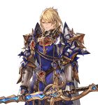  1boy aglovale_(granblue_fantasy) alpha_transparency armor blonde_hair granblue_fantasy long_hair male_focus minaba_hideo official_art smirk solo sword transparent_background weapon 