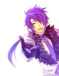  blood blue_eyes blue_hair decus fur_coat long_hair male outstretched_hand tales_of_(series) tales_of_symphonia tales_of_symphonia_knight_of_ratatosk white_background 