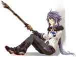  blood blue_eyes blue_hair decus gloves long_hair male miho_(mi) ponytail solo sword tales_of_(series) tales_of_symphonia tales_of_symphonia_knight_of_ratatosk weapon 