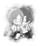  1girl arisato_minato bad_id bench blush bowtie casual chibi chopsticks closed_eyes couple headphones kiss monochrome obento obentou oglee persona persona_3 school_uniform short_hair skirt turtleneck yamagishi_fuuka 