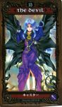  blue_hair braid cape caster dress elbow_gloves fate/stay_night fate_(series) gloves highres long_hair pointy_ears scan solo staff tarot tenkuu_sphere 