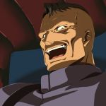  brown_hair face gundam gundam_08th_ms_team ichikawa_osamu laughing male norris_packard pilot_suit portrait short_hair solo toshi_(pixiv62797) toshi_(tsujigiri_style) 