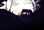  landscape motor_vehicle negoro_shuujirou road scenery silhouette tree trees van vehicle 