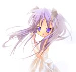  blue_eyes bridal_gauntlets bride dress frills hair_ribbon hair_ribbons hiiragi_kagami lace long_hair lucky_star open_mouth ouki purple_hair ribbon ribbons simple_background smile solo tsurime twintails violet_eyes wedding_dress wind 