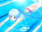  1girl ass bikini cute game_cg green_eyes mizumori_minami pool solo soshite_ashita_no_sekai_yori splash swimming swimsuit ueda_ryou water 