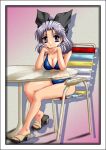  breasts cleavage curls curly_hair grey_eyes sandals shirayuki_(sister_princess) short_hair silver_eyes silver_hair sister_princess sitting swimsuit 