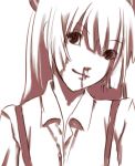  fujiwara_no_mokou head_tilt monochrome nosebleed pink suspenders tomomo touhou 