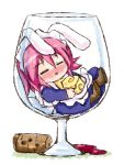  animal_ears boots bunny_ears cheese chibi closed_eyes cork cup drunk girl_in_a_cup glass in_container in_cup maid minigirl piku pink_hair rabbit_ears shakugan_no_shana wilhelmina_carmel wine 