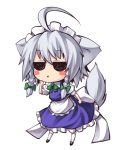  :x animal_ears blush chibi dog_ears dog_tail hairband inu_sakuya izayoi_sakuya lowres maid ribbon ribbons short_hair silver_hair somejima tail touhou 