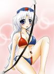  bikini black_eyes bow_(weapon) braid hat long_hair ryutotoranoikkiuchi swimsuit touhou white_hair yagokoro_eirin 