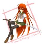  long_hair pendant piku red_eyes red_hair redhead school_uniform shakugan_no_shana shana sword thigh-highs thighhighs weapon zettai_ryouiki 