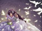  1girl bird birdcage birds black_hair bridal_gauntlets cage closed_eyes detached_sleeves dress final_fantasy final_fantasy_ix garnet_til_alexandros_xvii gown hair_ornament long_hair niwa_toriko solo toriko_(pixiv26048) 