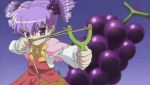  angry budoko cap child drill_hair food fruit grapes holding screencap slingshot twintails 