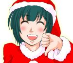  green_hair idolmaster mole otonashi_kotori red_p smile solo thumbs_down 
