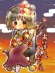  bad_id cherry_blossoms chibi flower hieda_no_akyuu japanese_clothes kimono new_year riku_(axion_channel) short_hair touhou 