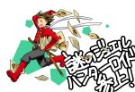  boots brown_eyes brown_hair gloves kiriku_(nakuro) lloyd_irving male red running simple_background solo sword tales_of_(series) tales_of_symphonia tales_of_symphonia_knight_of_ratatosk translated translation_request 