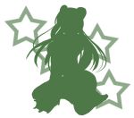  1girl double_bun green kneeling long_hair monochrome satomi silhouette solo star starry_background white_background 
