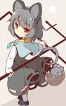  1girl animal_ears baku_ph basket black_dress dowsing_rod dress from_behind grey_hair highres jewelry looking_back mouse mouse_ears mouse_tail nazrin pendant red_eyes tail touhou 