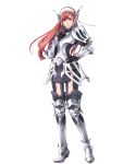  1girl arm_guards armor armored_boots boots fire_emblem fire_emblem:_kakusei fire_emblem_heroes full_body hand_on_hip hand_on_own_chest highres long_hair looking_at_viewer maid_headdress official_art red_eyes redhead serge_(fire_emblem) smile solo standing transparent_background wada_sachiko 