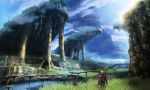  blonde_hair grass scenery shulk water weapon xenoblade 